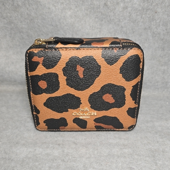Coach Tan and Black Leopard Print Jewlry Box